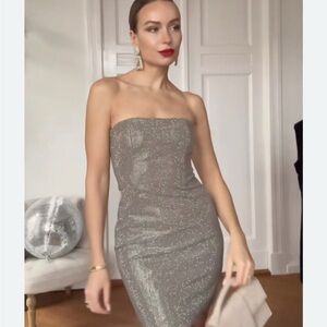 Zara Gray Sparkle Strapless Dress